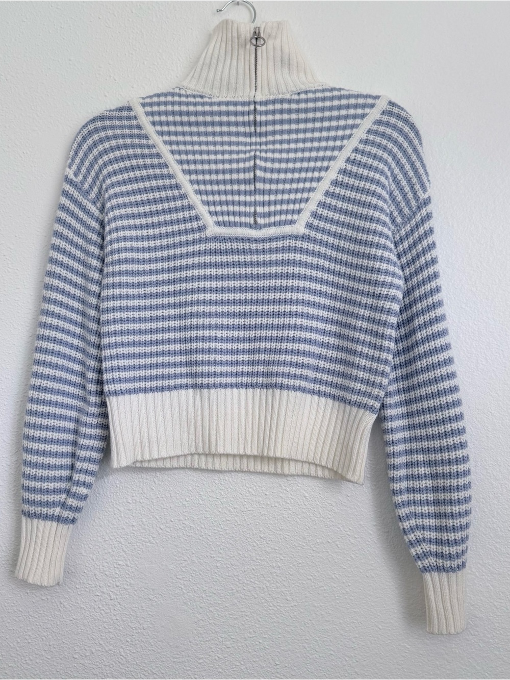 Jessica Simpson Blue and White Striped Knit Quarter-Zip Sweater Coastal XS NWT - Picture 3 of 9
